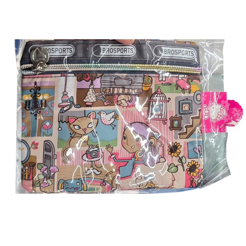 Brosports Zipper Pouch Cosmetic Bag Cute Cartoon Cat Girl Print pastel oolor fun